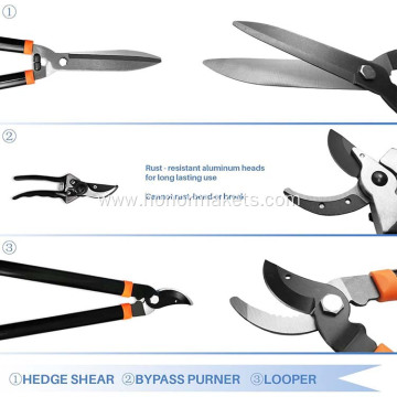 3 Piece Steel garden Lopper Hedge Shears set professional pruning shears garden scissors long handle set